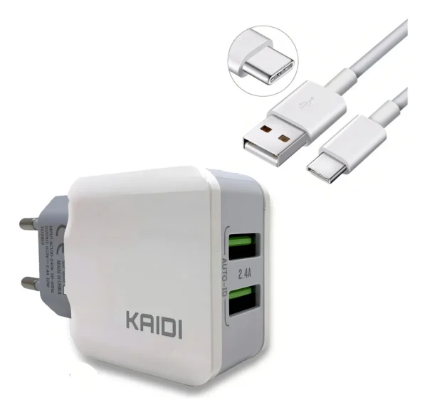 Carregador de Parede 2.4A 2 USB Turbo KD-301C Kaidi – Branco